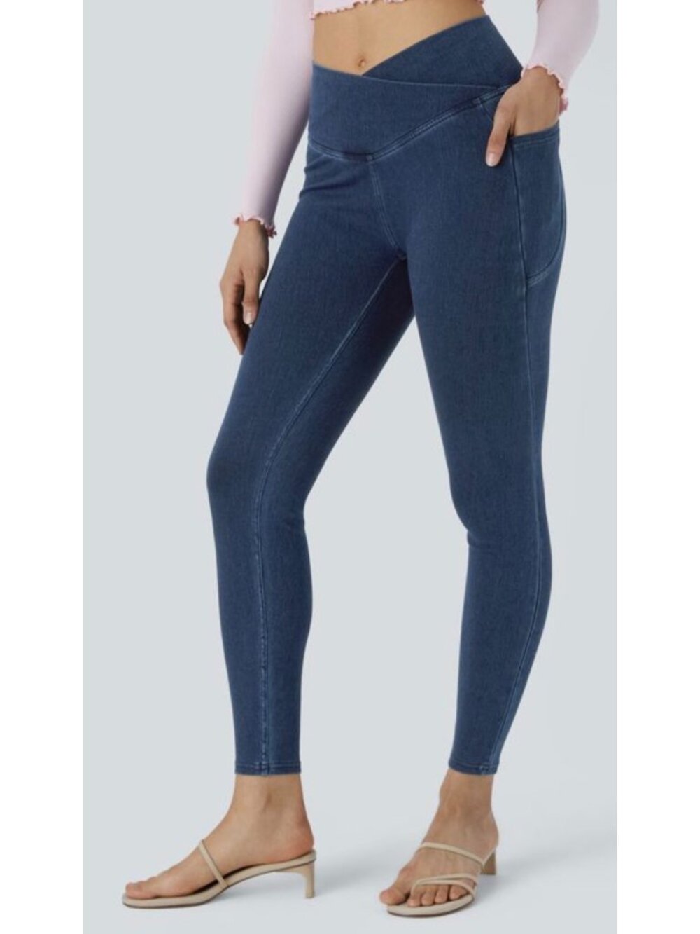 Halara XL High Waisted Full Length Denim Leggings XL Cotton Blend Blue